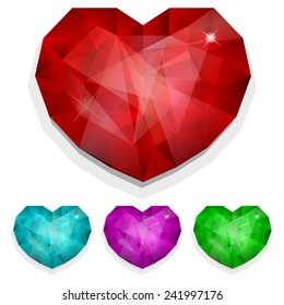 Vector illustration of Set of gems heart in different color