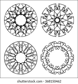 Vector illustration set of geometric circle element ornament black and white pattern round mandalas made in vector
