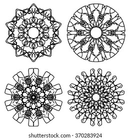 Vector illustration set of geometric circle element ornament black and white pattern round mandalas made in vector