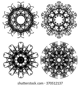 Vector illustration set of geometric circle element ornament black and white pattern round mandalas made in vector