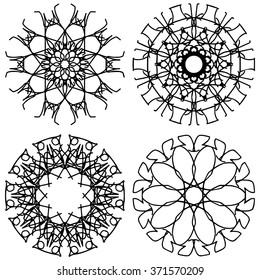Vector illustration set of geometric circle element ornament black and white pattern round mandalas made in vector