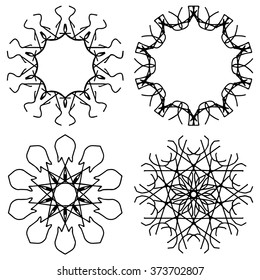 Vector illustration set of geometric circle element ornament black and white pattern round mandalas made in vector
