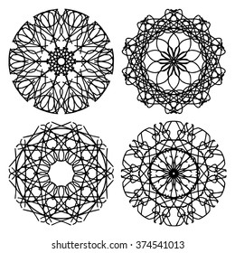 Vector illustration set of geometric circle element ornament black and white pattern round mandalas made in vector