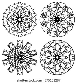 Vector illustration set of geometric circle element ornament black and white pattern round mandalas made in vector