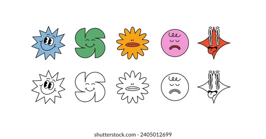 Vector illustration set of geometric icons - user experience feedback. Concept of different mood and emotions