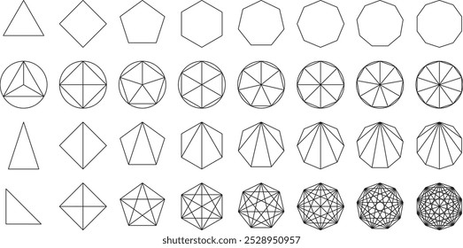 Vector illustration set of geometric polygonal shapes of various shapes