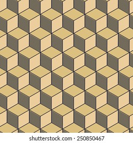 Vector Illustration of Set of Geometric Seamless Pattern for Design, Website, Background, Banner. Element for Wallpaper or Textile. Isometric ochre Color Texture Template 