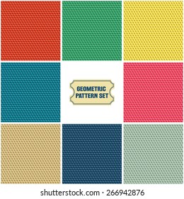 Vector Illustration of Set of Geometric Seamless Pattern for Design, Website, Background, Banner. Element for Wallpaper or Textile. Isometric, blue, pink, green, yellow and Red Color Texture Template