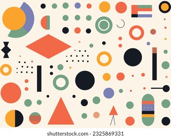 vector illustration set of geometric shapes, in the style of playful simplicity, detailed background elements, memphis design, isolated figures, strong linear elements