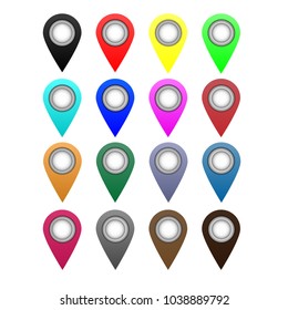 Vector illustration. A set of geotags. Different color. Clipart.