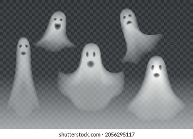 Vector illustration of a set of ghosts on a transparent background.Holidays, Halloween.