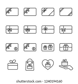 Vector illustration set gift card line icons.