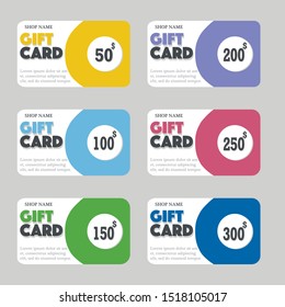 Vector illustration of a set of gift cards for different amounts