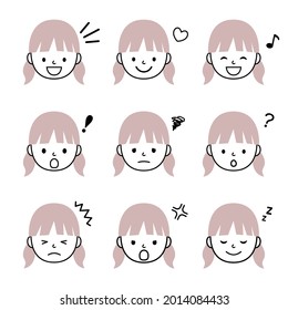 Vector illustration set of girl facial expression icons