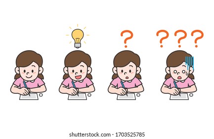vector illustration set of a girl taking a test
