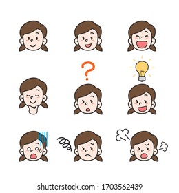 vector illustration set of girl's face expression 