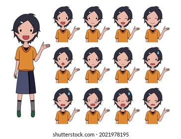 Conjunto de ilustraciones vectoriales de niñas apuntando y guiando a mano