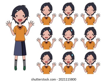 Vector illustration set of girls in surprised poses