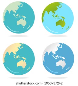 Vector illustration set of globe with map view of Asia, holiday and travel themes, lessons, suitable for travel advertisements