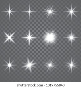 ベクターイラスト グレイの背景に透明な白い背景に 輝く光のエフェクト星のセットが輝きを放ちます のベクター画像素材 ロイヤリティフリー