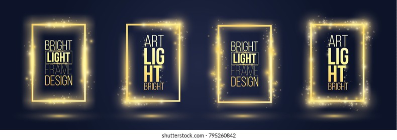 vector illustration. set of glowing magical golden frames for text. element for design business cards, invitations, gift cards, flyers and brochures