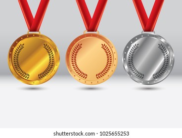 Vector Illustration : Set of gold, bronze and silver Award medals