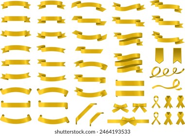 Vector illustration set of gold glossy ribbon frame