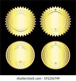 Vector illustration of set of gold seals, labels on a black background