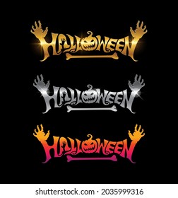 A vector illustration set of Gold and Silver Halloween Text