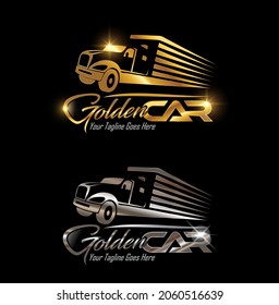 Un conjunto de ilustraciones vectoriales del vector de logotipo de transporte de camiones Gold y Silver