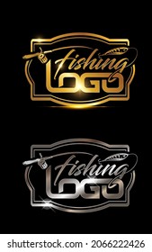 A vector illustration set of Gold and Silver Fishing Emblem Logo Sign