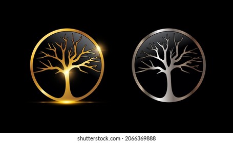A vector illustration set of Gold and Silver Tree Circle Vector Sign