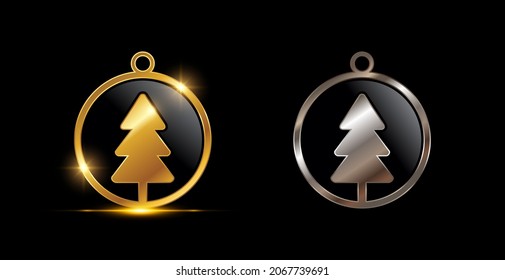 Ein Vektorgrafik-Set aus Gold und Silver Christmas Tree Circle Decoration Vektorsymbol