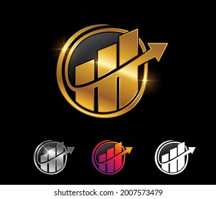 A Vector Illustration set of Golden Arrow and Growth Bar Vector Sign