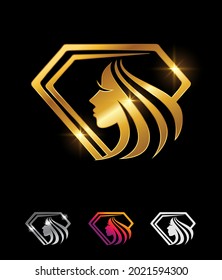 A Vector Illustration set of Golden Beauty Diamond Frame Vector Sign in black background with gold shine effect for royal and luxury logo sign 
