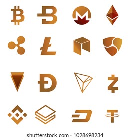 Vector Illustration of A set of golden bitcoin and other cryptocurrencies icons on white background cryptocurrency concept