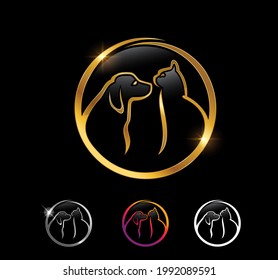 A vector Illustration set of Golden Cat and Dog Circle