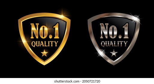 A vector illustration set of Golden and Chrome Number 1 Quality Vector Sign with gold and chrome shine effect