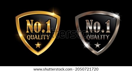 A vector illustration set of Golden and Chrome Number 1 Quality Vector Sign with gold and chrome shine effect