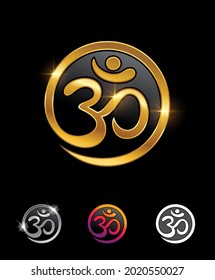 A vector Illustration set of Golden Circle Aum Om Ohm Symbol