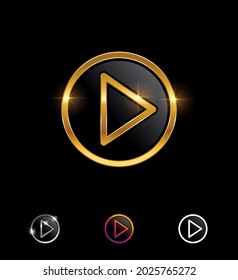  A vector illustration set of Golden Circle Play Button Vector Sign in black background for luxury and and royal sign 