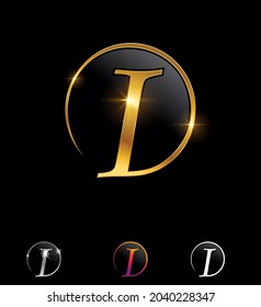 A vector illustration set of Golden Circle Letter I in black background with gold and sprankling effect