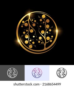 Vector Illustration set of Golden Circle Leaf Ornament in black background with gold shine effect