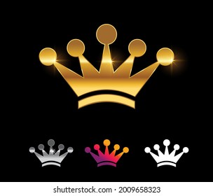 A Vector Illustration set of Golden Crown Vector Sign in black background with Gold Shine Effect