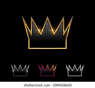 Eine Vektorgrafik-Set mit goldenem KronenVektorsymbol auf schwarzem Hintergrund mit goldenem Shine-Effekt