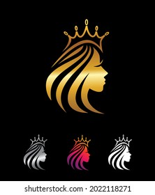 A vector Illustration set of Golden Crown and Beauty Vector Sign in black background with gold shine effect for luxury and royal logo sign