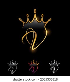 A Vector Illustration set of Golden Crown Monogram Initial Letter V