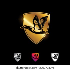 A Vector Illustration Set of Golden Duck and Shield Vector Sign