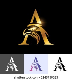 A vector illustration set of Golden Eagle Monogram Logo  letter A Vector Sign