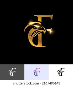 A vector illustration set of Golden Eagle Monogram Initial Letter F